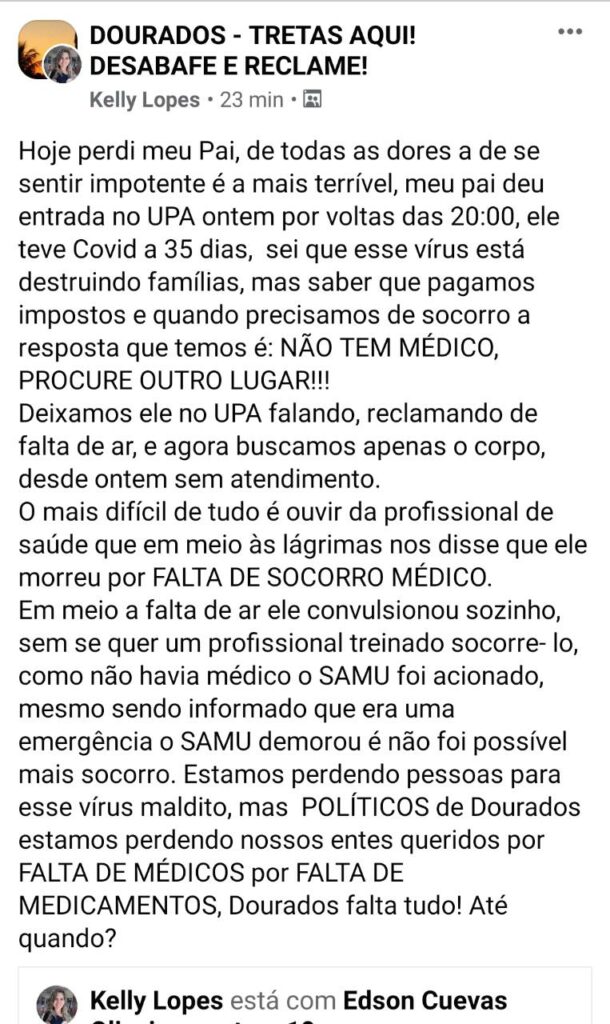 Caos na saúde: Com UPA sem médico, homem de 50 anos morre neste domingo