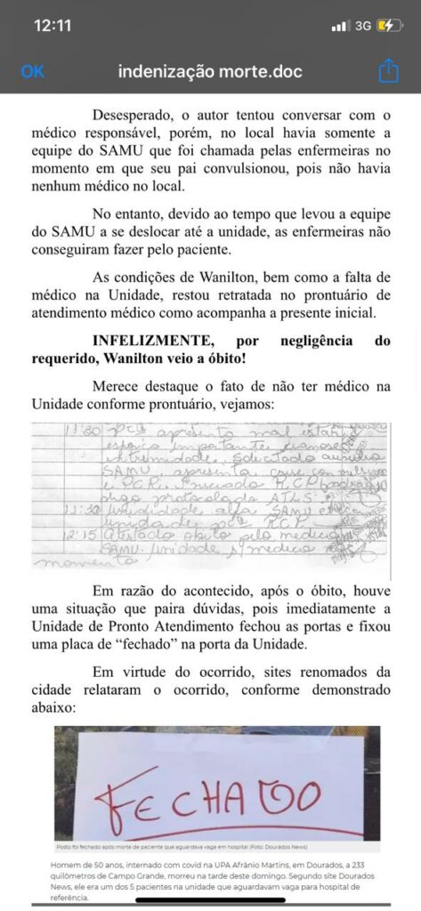 Família de homem que morreu sem atendimento médico na UPA pede R$ 700 mil da Prefeitura