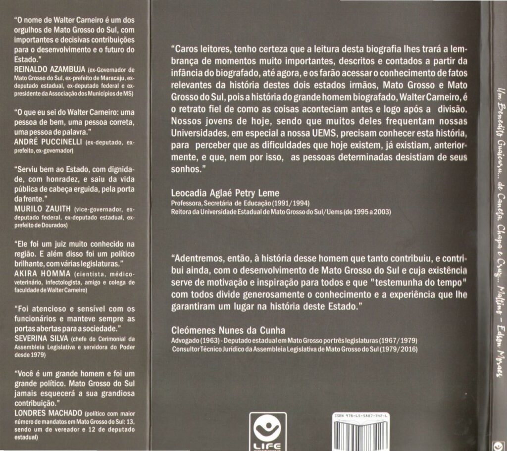 Biografia do ex-deputado Walter Carneiro será lançada neste sábado em Dourados