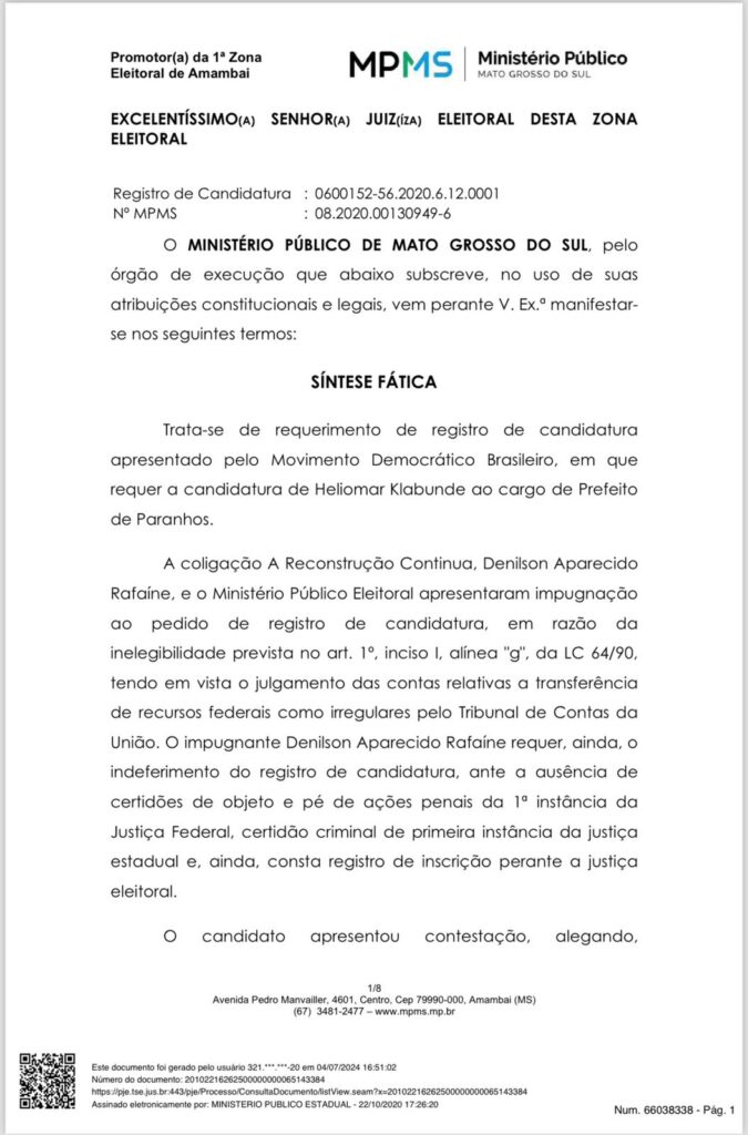 Paranhos: inelegível, Heliomar Klabunde está fora da disputa pela Prefeitura