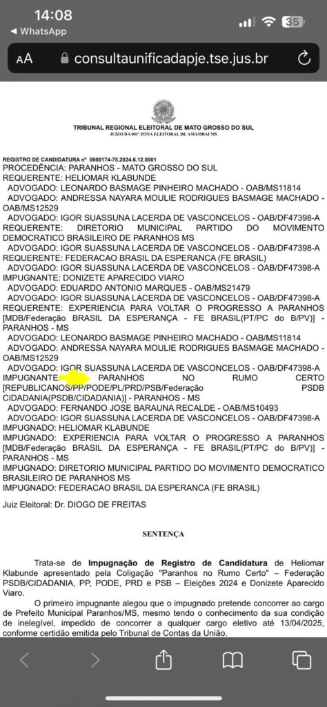 Paranhos: Justiça atende pedido do MPE e cassa candidatura de Heliomar Klabunde