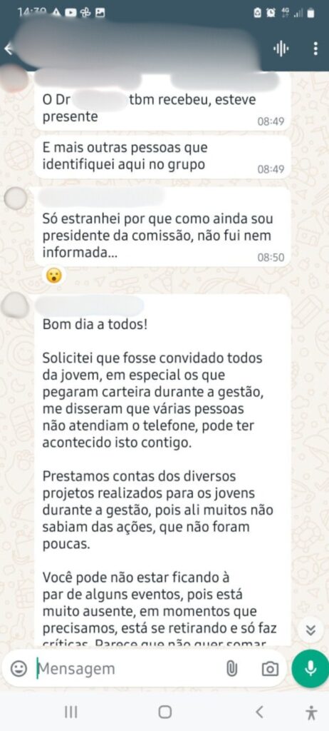 OAB Dourados/Itaporã: presidente da Comissão Jovem teria sido excluída de reunião de prestação de contas