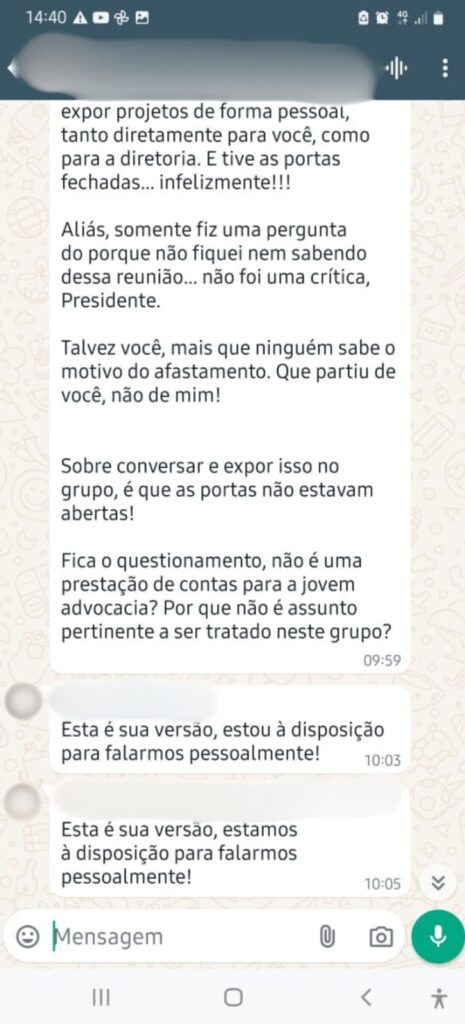 OAB Dourados/Itaporã: presidente da Comissão Jovem teria sido excluída de reunião de prestação de contas