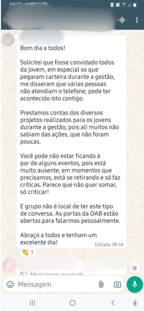 OAB Dourados/Itaporã: presidente da Comissão Jovem teria sido excluída de reunião de prestação de contas