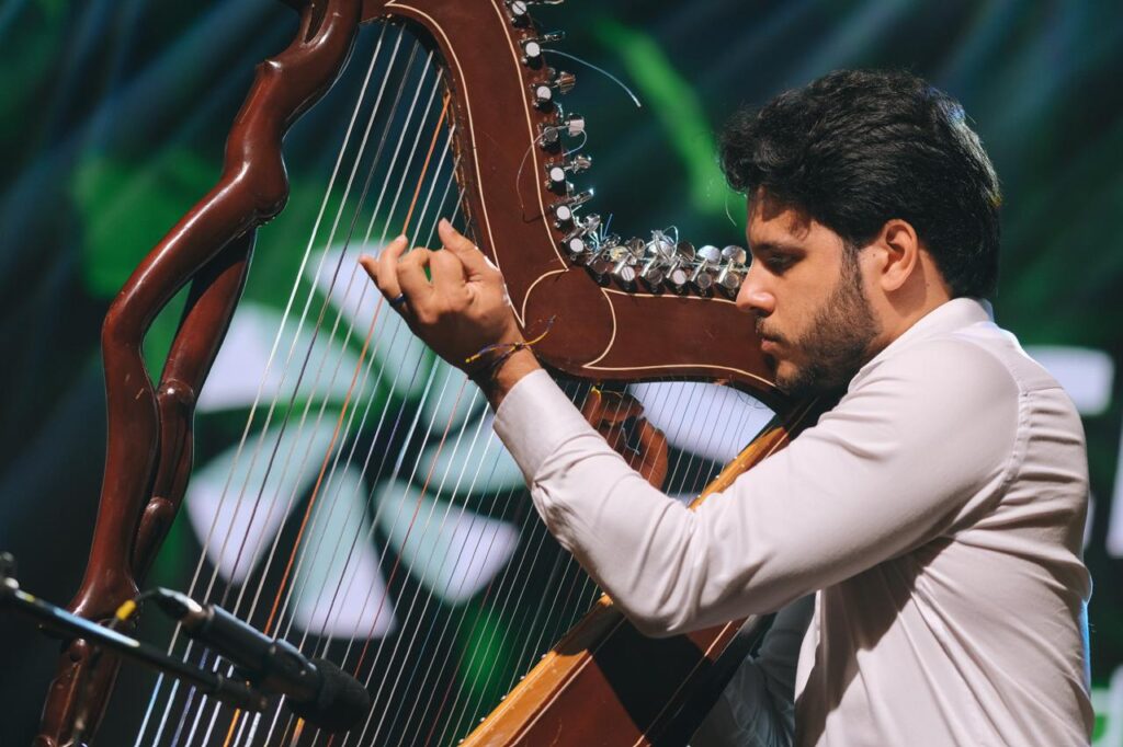 Harpista douradense participará do 'Show de Calouros' visando levar o ensino da harpa ao país